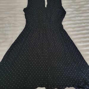 Blue Rain Black Mini Dress with White Dots